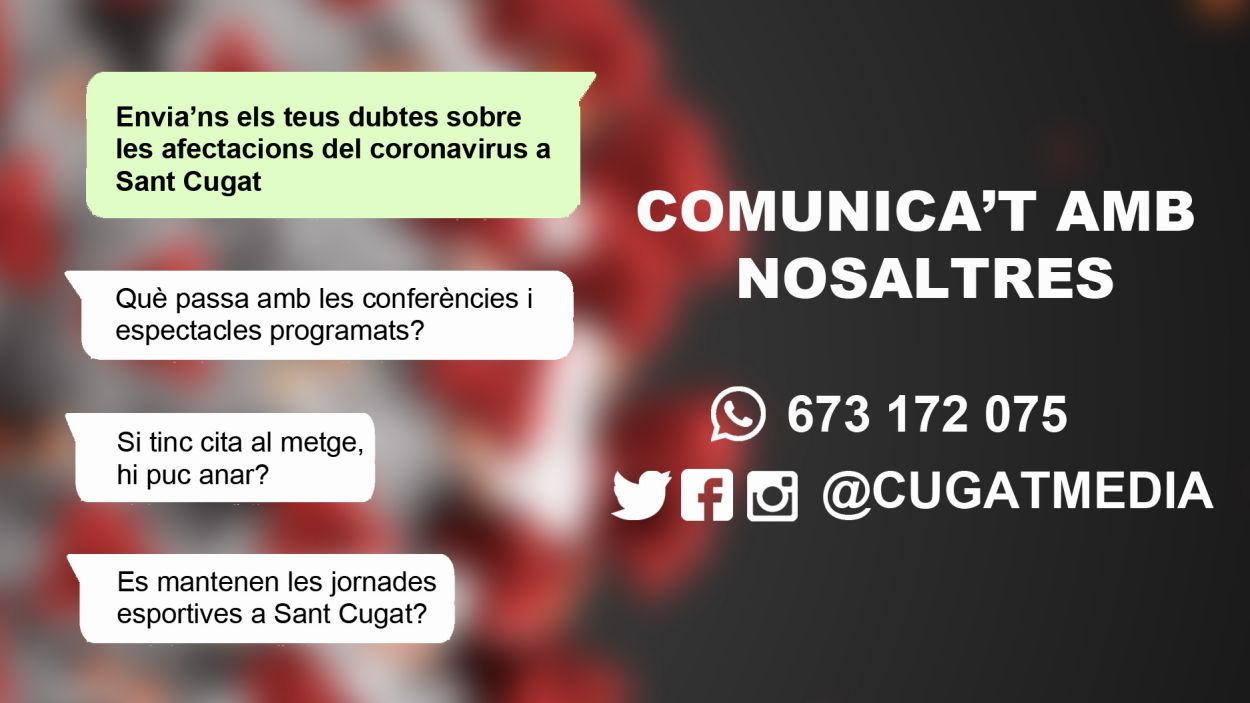 Dubtes sobre l'afectació del coronavirus a Sant Cugat? Envia'ns la teva pregunta