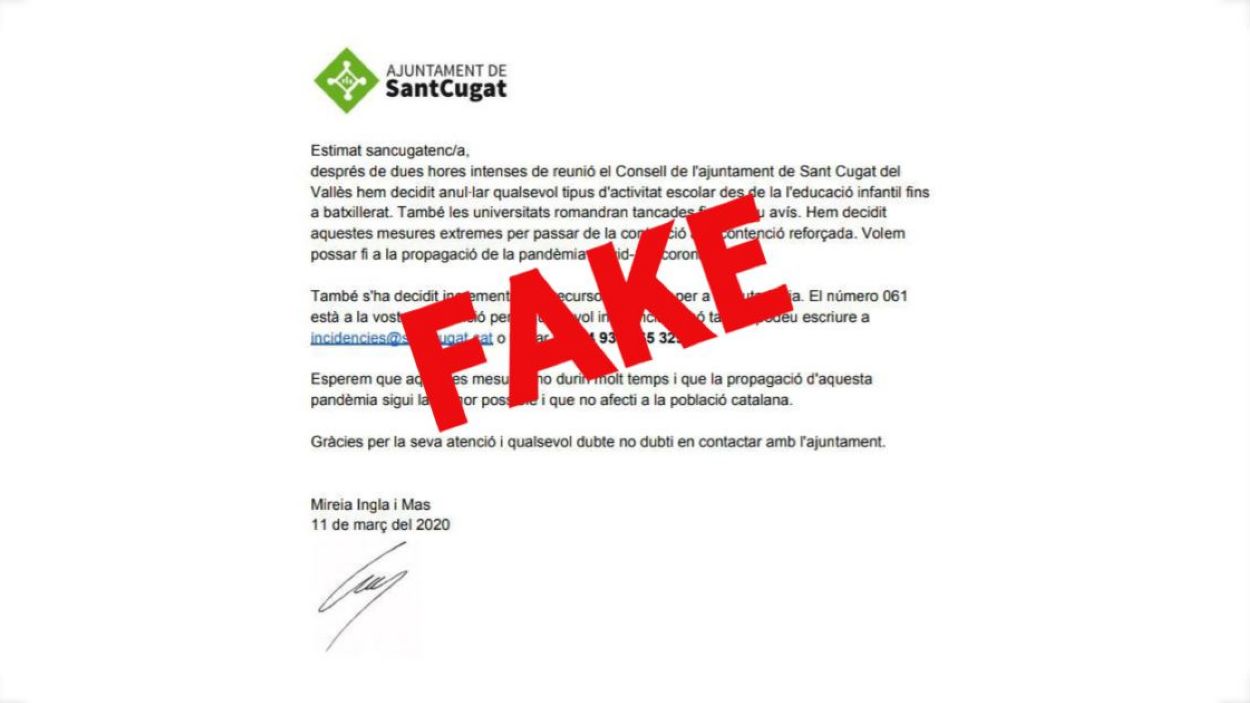FAKE NEWS: No, l'Ajuntament no ha suspès l'activitat acadèmica a causa del coronavirus
