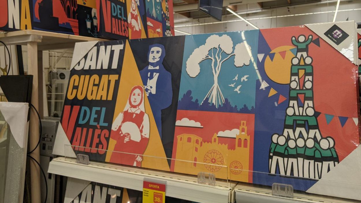 Els Gausacs, el Joan i la Marieta, el Pi d'en Xandri i el Monestir, il·lustrats en un quadre de Leroy Merlin