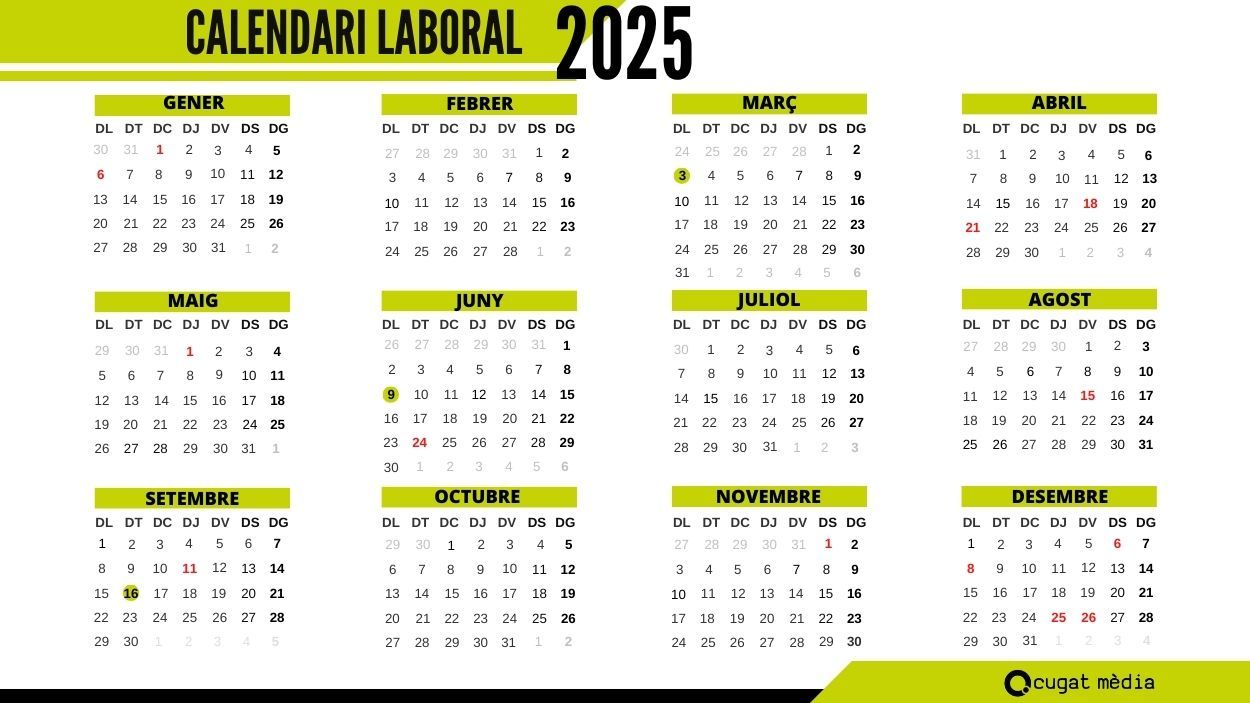 Aquest és el calendari de festius de Sant Cugat pel 2025