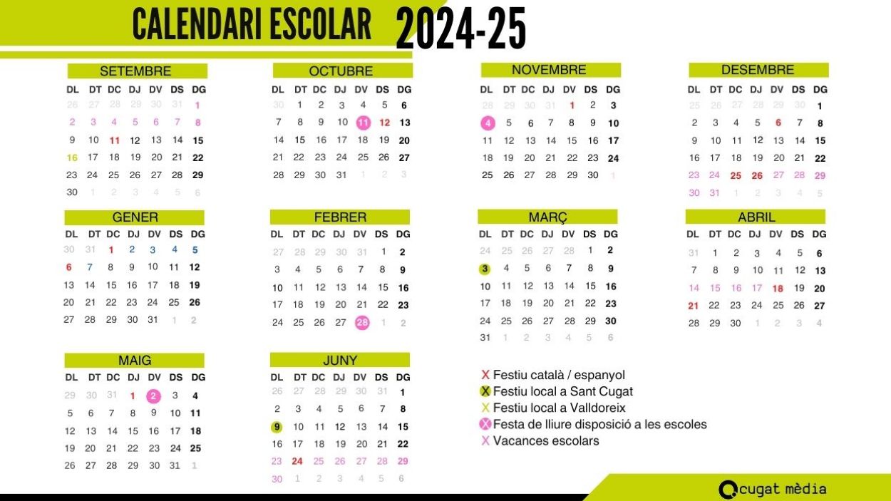 Aquest és el calendari escolar 2024-25 amb els festius i lliure disposició de Sant Cugat