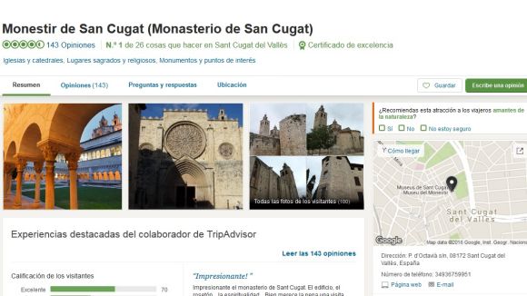 TripAdvisor entrega a Sant Cugat 23 certificats d'excel·lència