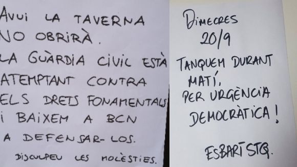 La Taverna de Cal Temerari, l'Esbart i l'EMTSC suspenen l'activitat 'per urgència democràtica'