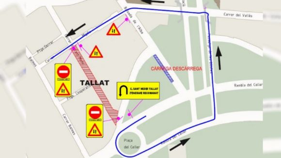 Carrer Sant Medir tallat al trànsit entre Rambla del Celler i Carrer Migdia per les obres de vianantització