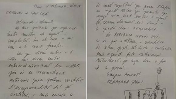 Romeva agraeix amb una carta des de la presó el suport dels Gausacs