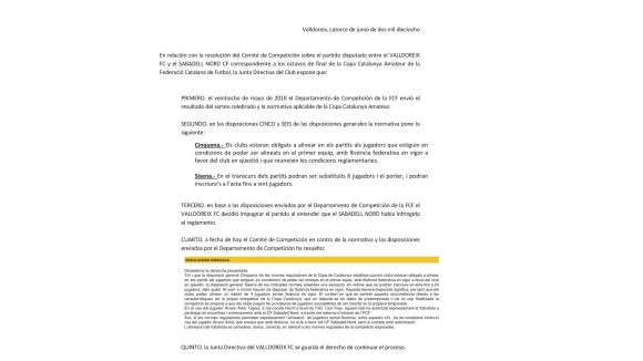 El Valldoreix recorrerà al Comitè d'Apel·lació l'alineació indeguda del Sabadell Nord