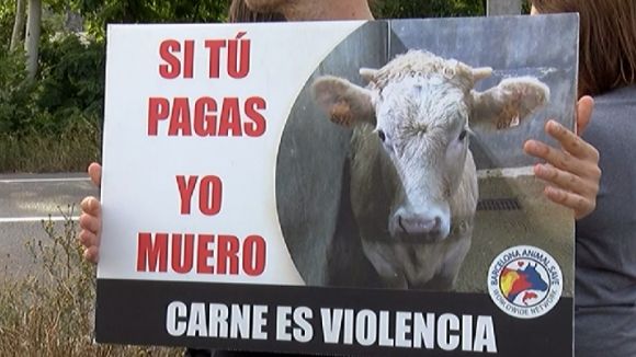 Concentració animalista i reivindicacions veganes davant de l'escorxador de Sant Cugat