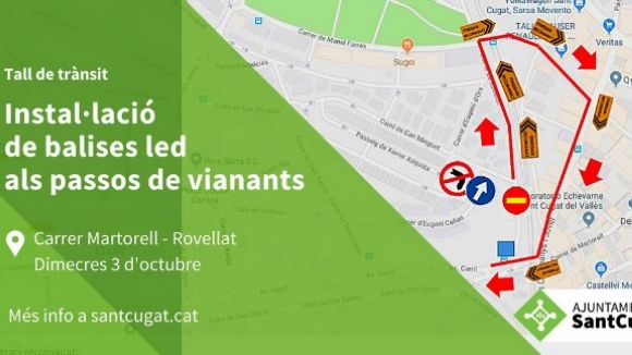 Talls de trànsit entre el carrer Martorell i Rovellat per la instal·lació de balises led