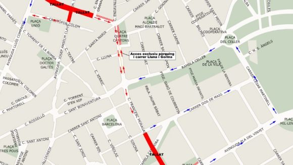 Tall de trànsit aquest diumenge al carrer de Francesc Moragas i a l'avinguda de Rius i Taulet
