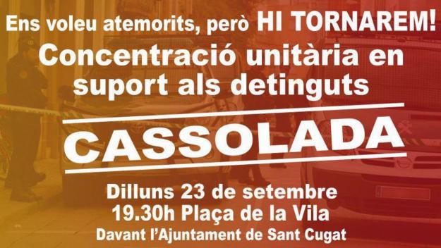 Crida a la concentració a Sant Cugat en suport als nou independentistes detinguts