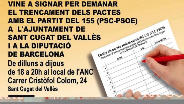 L'ANC engega una recollida de signatures pel trencament del tripartit a Sant Cugat