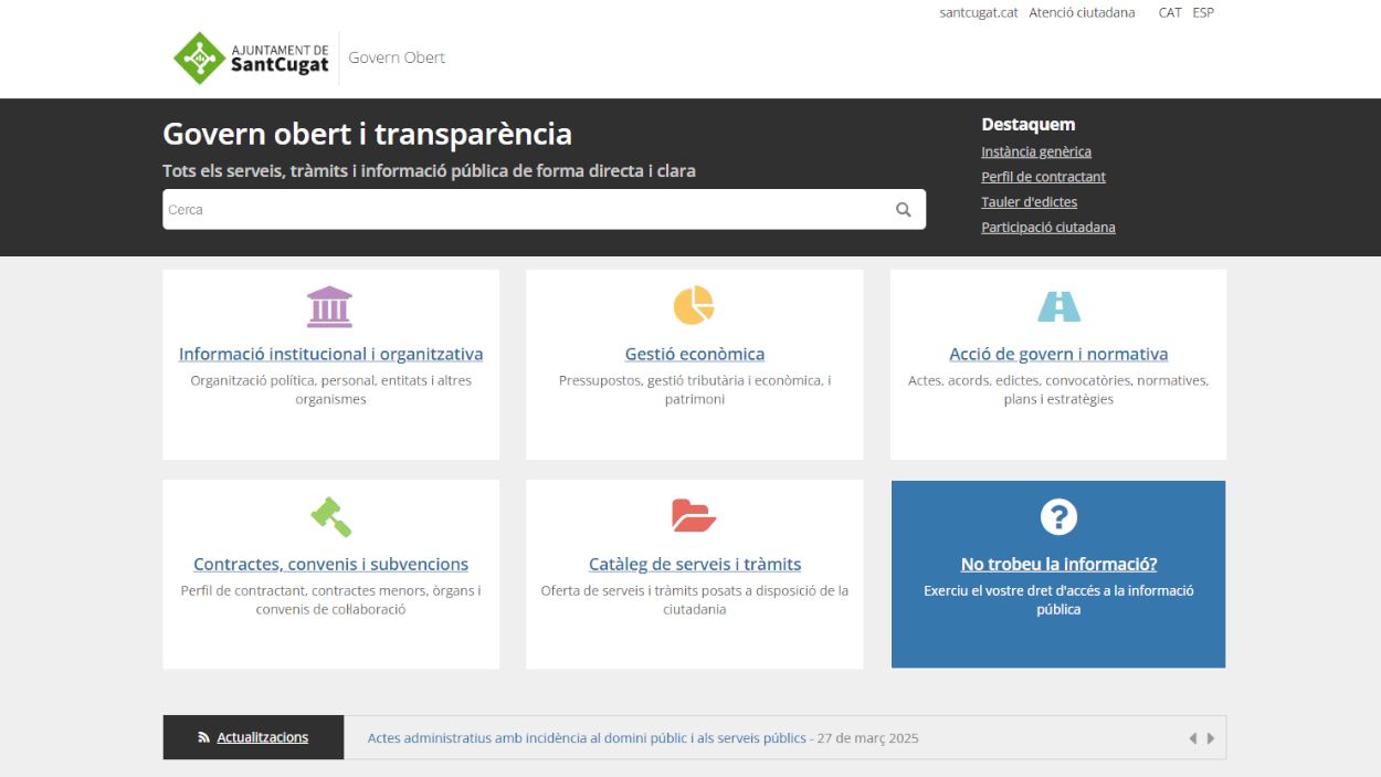 Davallada en la qualitat de la transparència de l'Ajuntament de Sant Cugat, segons un estudi de la UAB