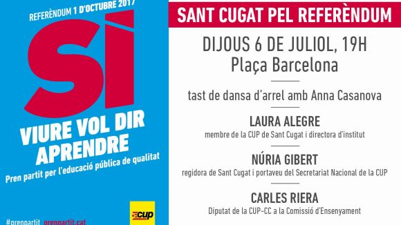 La CUP Sant Cugat comença avui la campanya pel 'sí' en un acte a la plaça de Barcelona