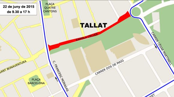 Tall de trànsit avui en un tram de la Rambla del Celler