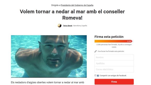 Nedadors inicien una recollida de signatures online perquè Romeva torni a nedar amb ells