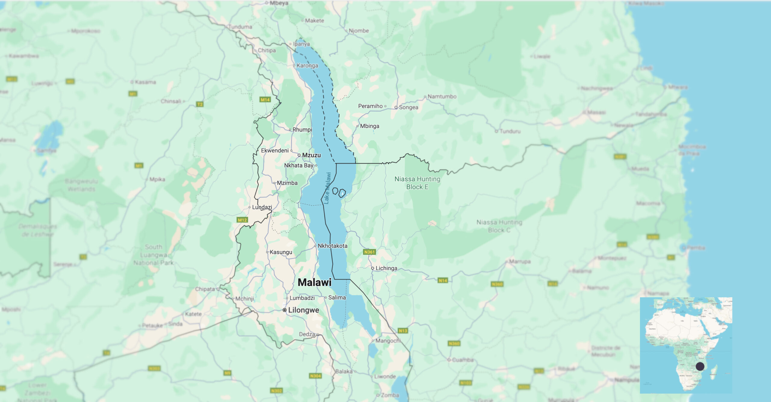 Mapa de Malawi, a l'Àfrica