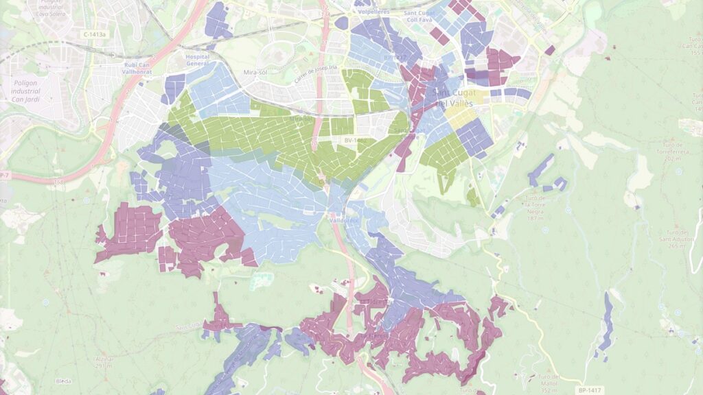Imatge dels barris de Sant Cugat amb més risc de gentrificació climàtica